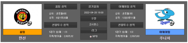 4월28일 NPB 한신 : 주니치